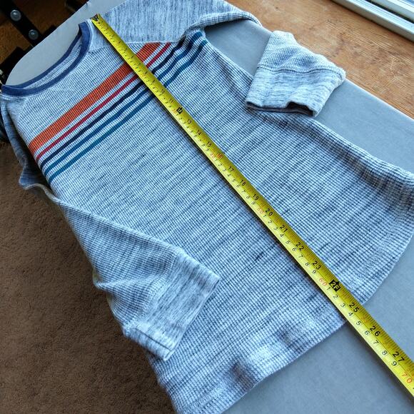 Arizona Jean Co Thermal Waffle Knit Shirt Large long sleeve heather grey stripes - Picture 8 of 9